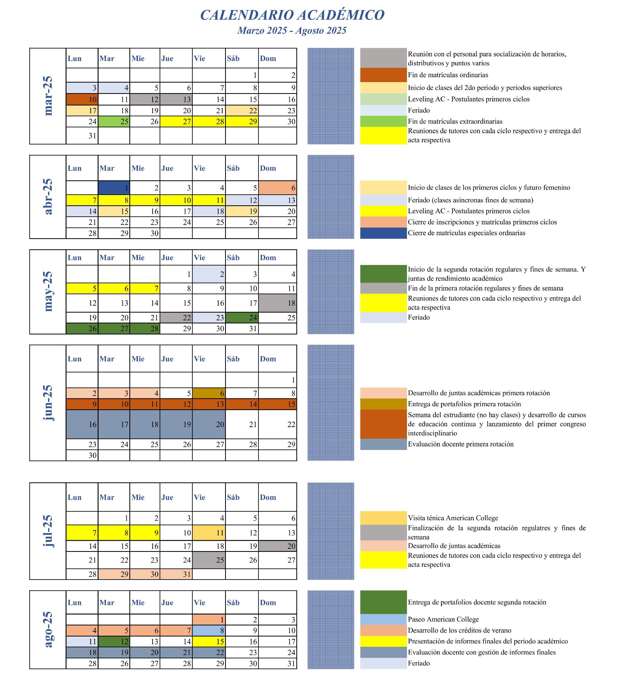 Calendario académico americana 2023-1 1